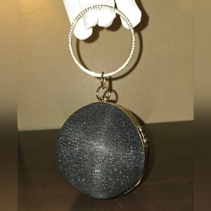 Black Glitter Round Clutch with Gold Handle